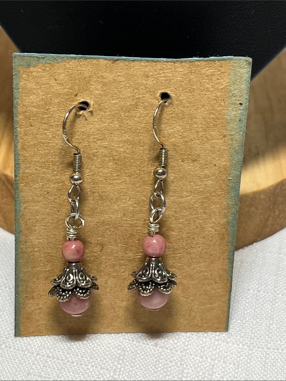 925 Pink Bead Dangle Earrings
Sterling silver fish hook posts